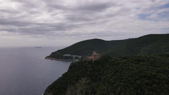 Drone view of Calignaia Bay, Livorno, Maremma, Tuscany.