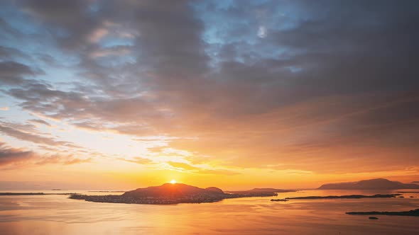 4K Alesund, Norway Amazing Natural Bright Dramatic Sky At Sunset Time Lapse