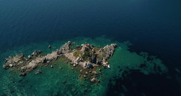 Aerial View of a Beautiful Island With Church in the Adriatic Sea alt