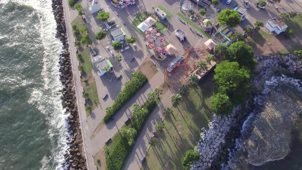 Aerial Cenital View Of Amusement Park In The Coast Of Santo Domingo