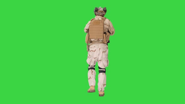 Armed Man Camouflage Assault Rifle Looking Target Green Screen Chroma Key alt