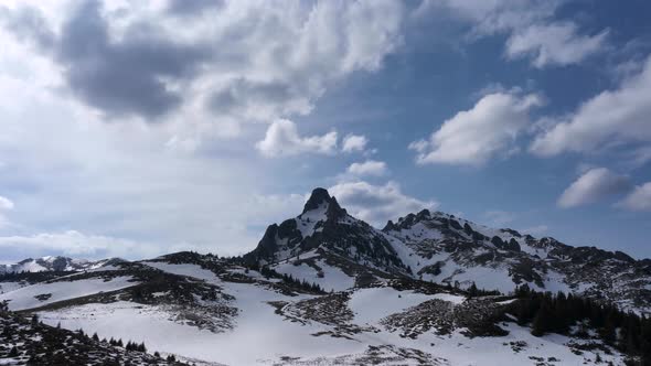 Beautiful Timelapse Winter Aerial Flight Over Mountains Chain Landscape alt