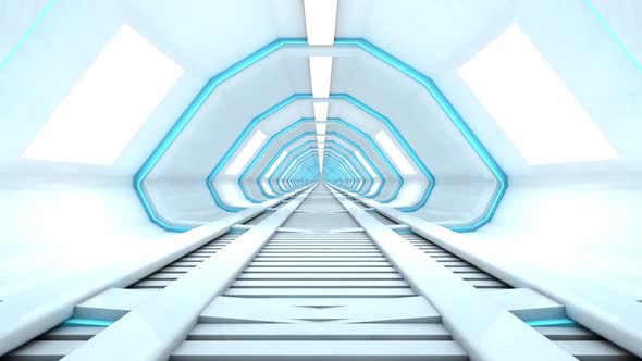 3D rendered Animation of a journey through a spaceship corridor