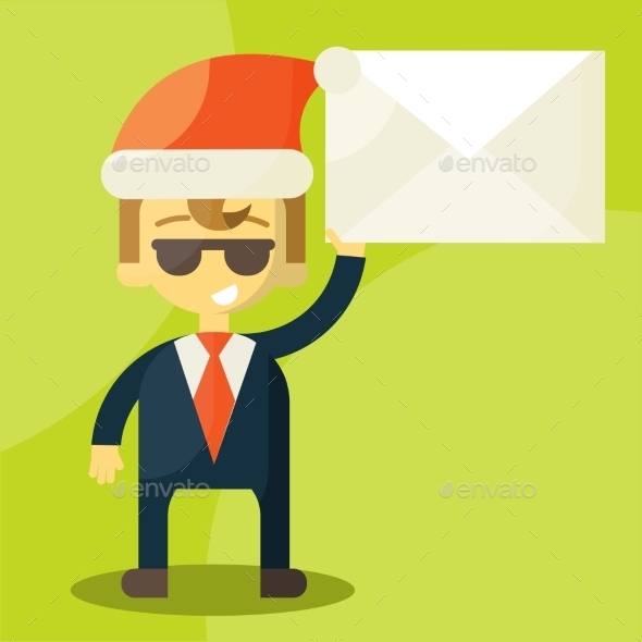 Happy Businessman in Santa Claus Hat - Business Conceptual