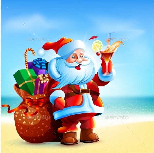 Santa Claus Holding a Cocktail - Christmas Seasons/Holidays