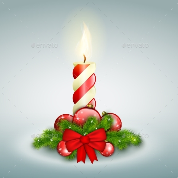 Christmas Candle with Fir Branches - Christmas Seasons/Holidays
