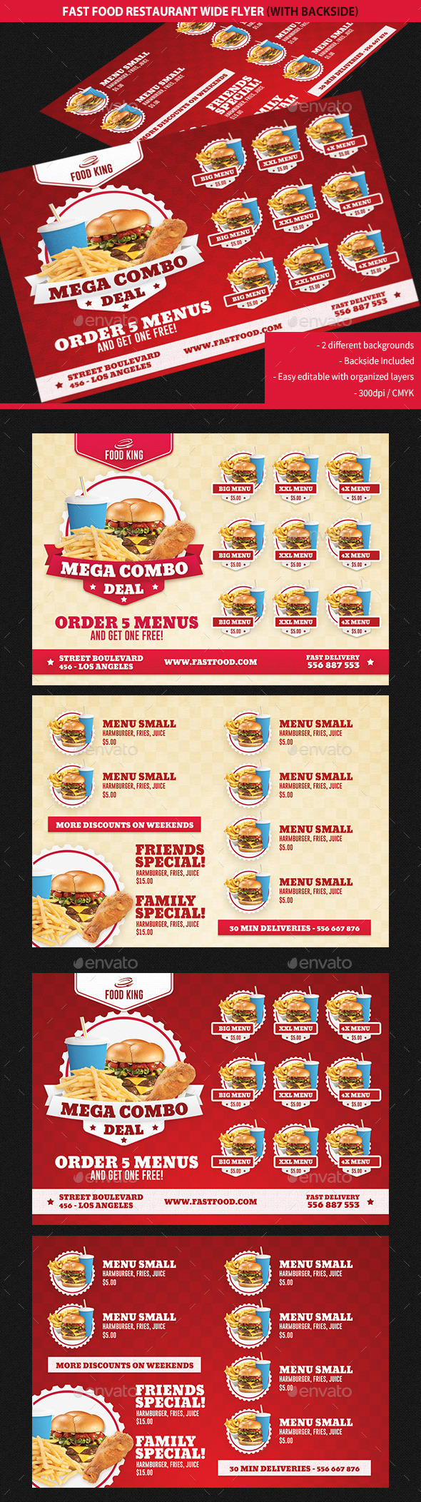 Restaurant Fast Food Promotions Wide Flyer - Restaurant Flyers