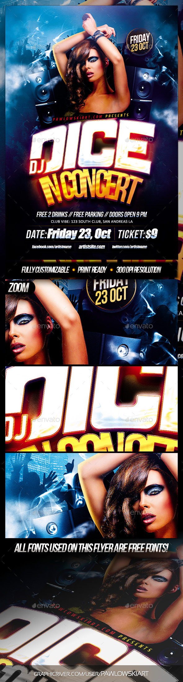 DJ In Concert Party Flyer Template - Clubs & Parties Events