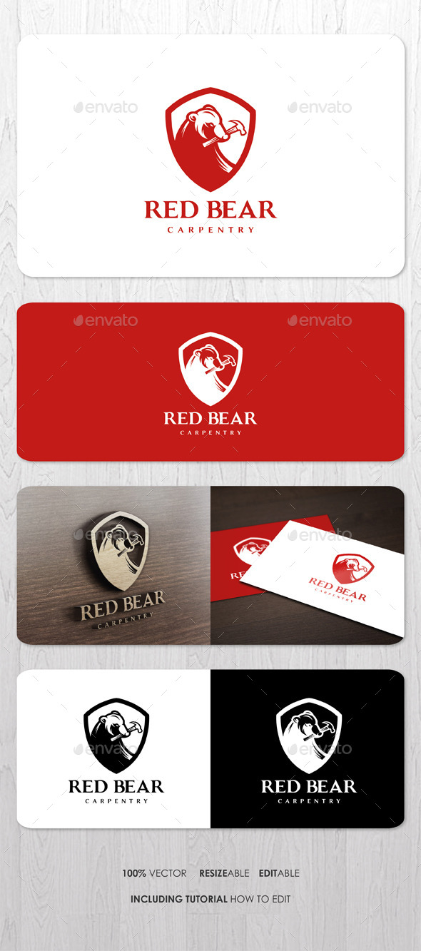 Red Bear Carpentry Logo - Animals Logo Templates