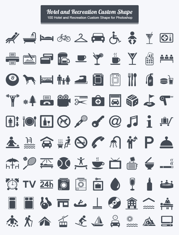100 Hotel and Recreation Custom Shape - Shapes Photoshop