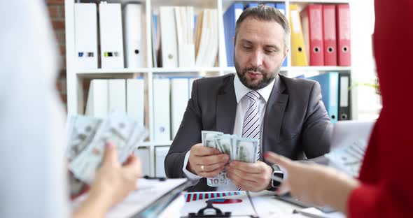 Team of Business People Counts Cash in Dollars alt