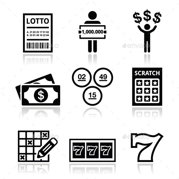 Winning Money on Lottery, Slot Machine Icons Set - Concepts Business
