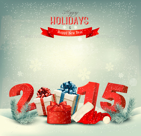 Holiday Background with Presents and a 2015 - New Year Seasons/Holidays
