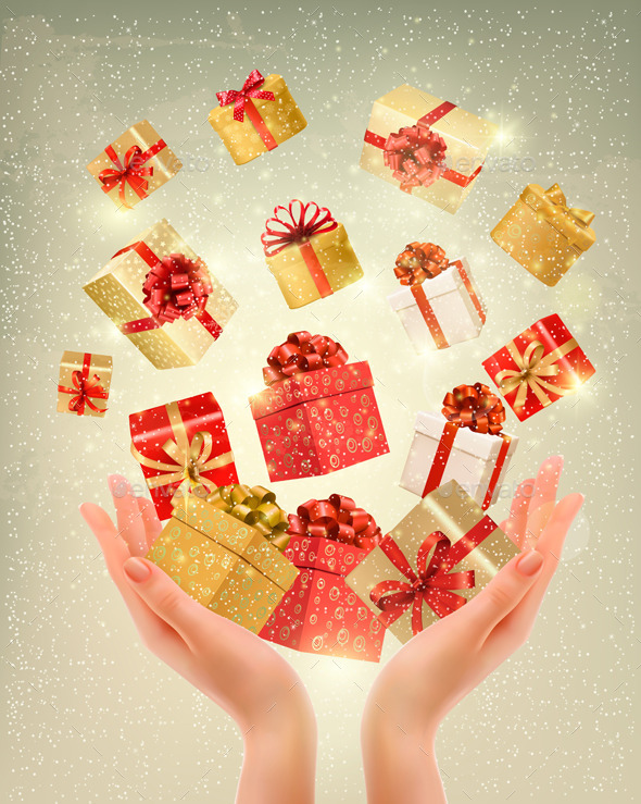Christmas Gold Background with Gift Boxes - Christmas Seasons/Holidays