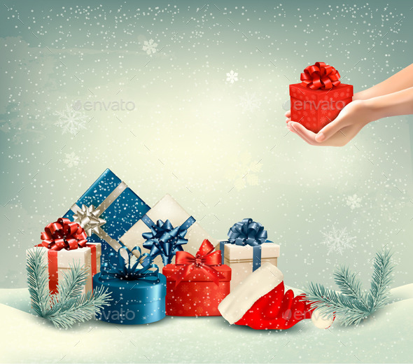 Christmas Winter Background with Presents - Christmas Seasons/Holidays