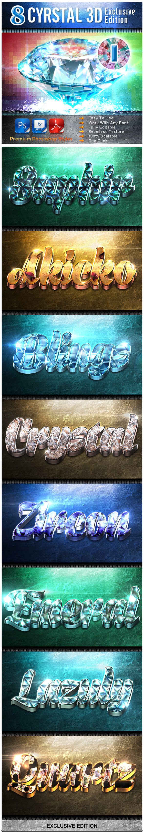 8 Cyrstal 3D Exclusive Edition Vol.1 - Text Effects Styles
