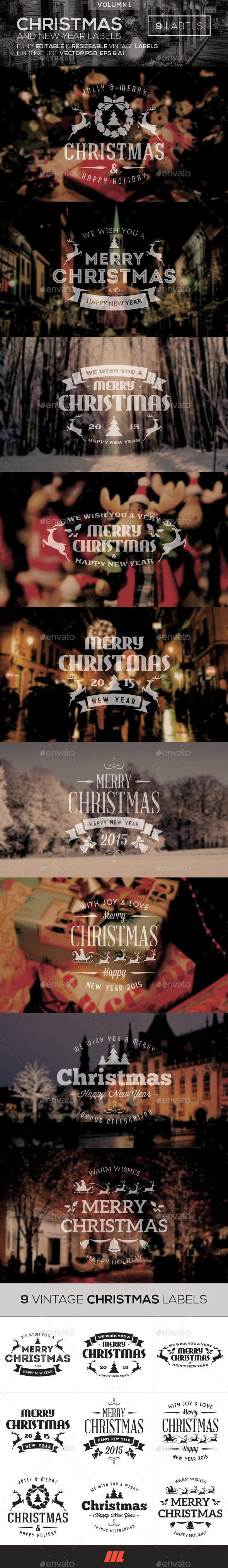 Christmas & New Year Vintage Labels - Badges & Stickers Web Elements