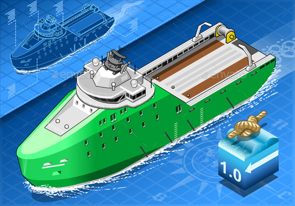 Isometric Ship Breaking the Ice in Navigation - Objects Vectors
