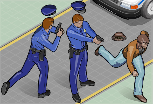 Isometric Policeman and Robber - People Characters