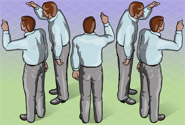 Isometric Standing Man Indicating Pose - People Characters