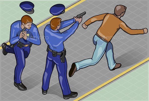 Isometric Policeman and Robber - People Characters