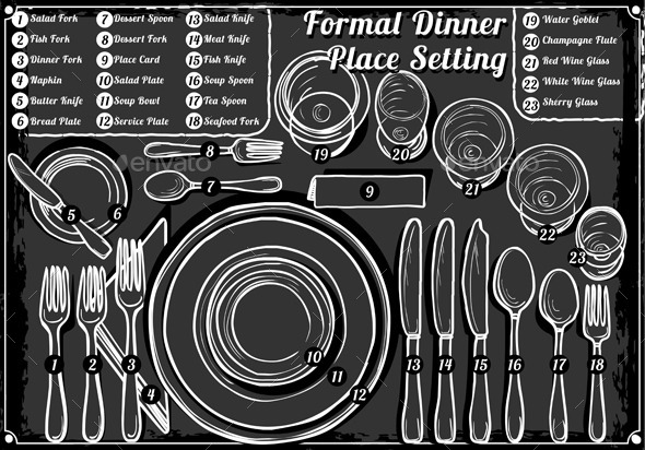 Vintage Hand Drawn Blackboard Place Setting Formal - Objects Vectors