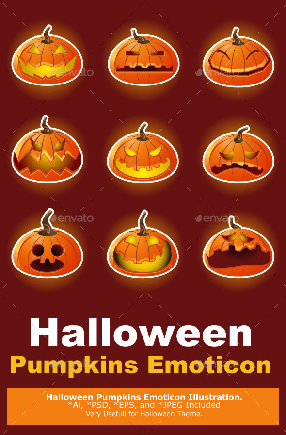 Halloween Pumpkin Character Emoticon Icons - Halloween Seasons/Holidays