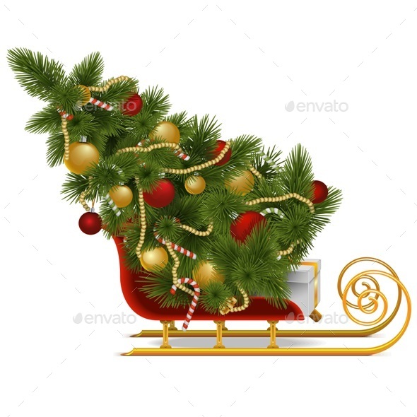 Vector Sled with Christmas Tree - Christmas Seasons/Holidays