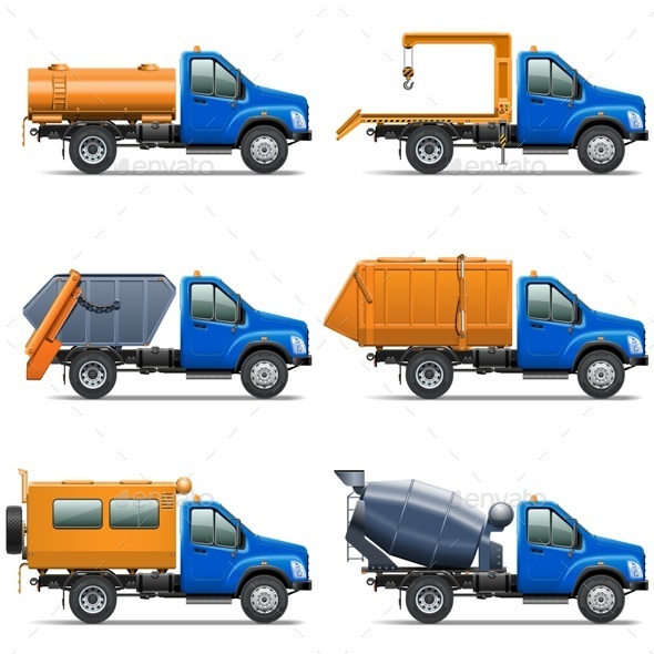 Vector Lorry Icons Set 5 - Industries Business