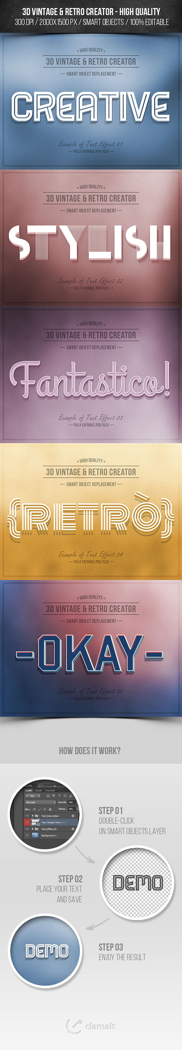 3D Vintage & Retro Creator - Text Effects Actions