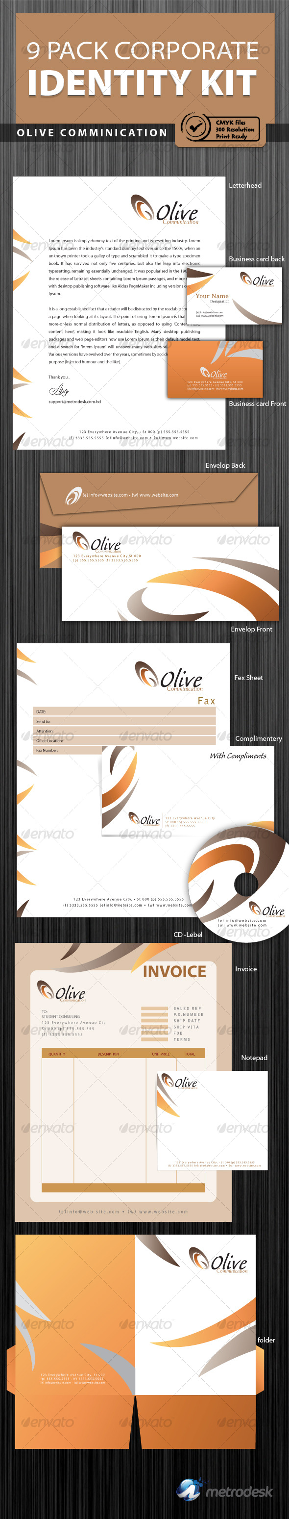 Olive 9 Pack Print Ready Corporate Identity - Stationery Print Templates