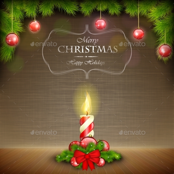 Christmas Candle on Scratched Background - Christmas Seasons/Holidays