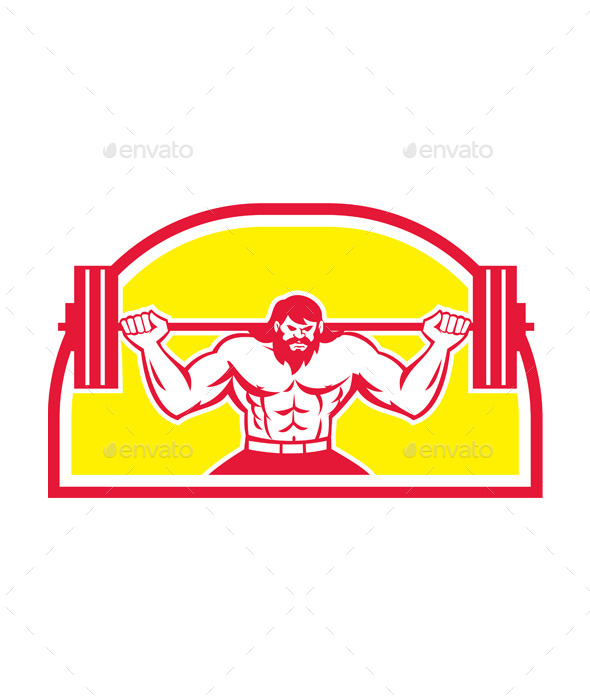 Bodybuilder Lifting Barbell Retro - Sports/Activity Conceptual