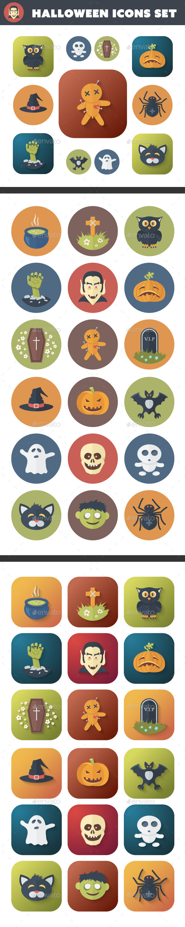Halloween Flat Icons Set - Monsters Characters