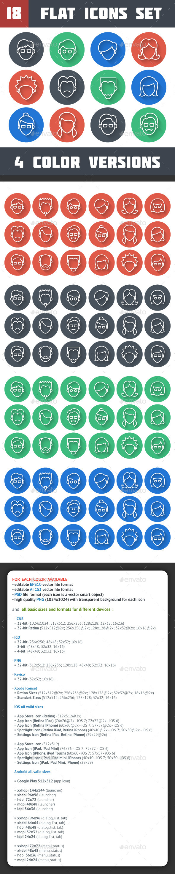 Circle Line Face Icons Set - People Characters