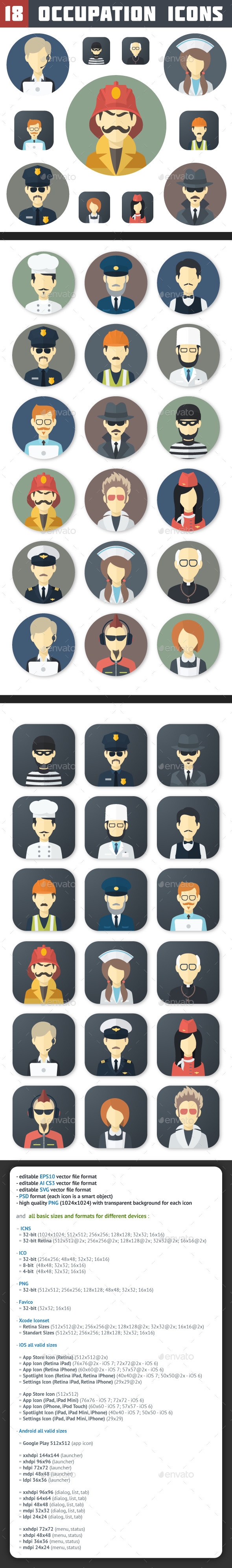 Flat Occupation Icons Set - People Characters