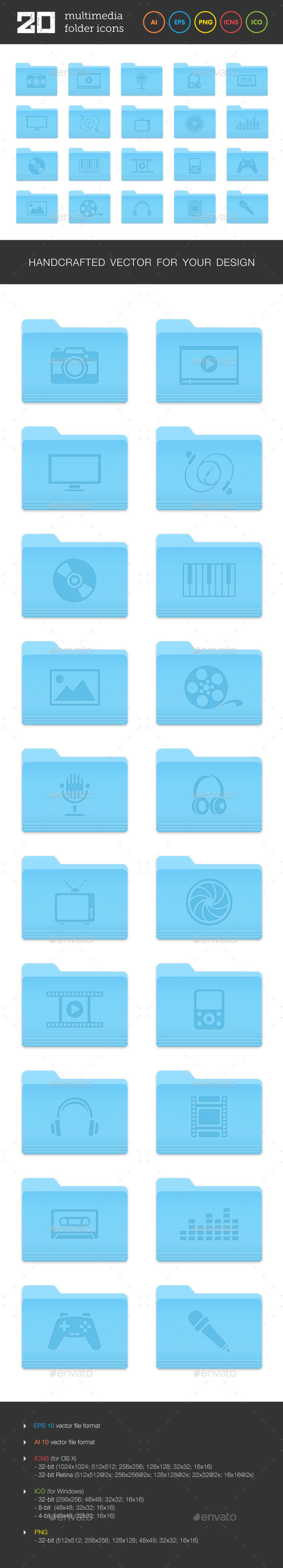 Multimedia Folder Icons Set - Media Icons