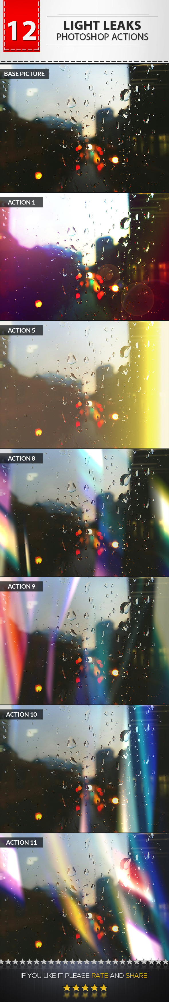 12 Light Leaks Photoshop Actions No.02 - Photo Effects Actions