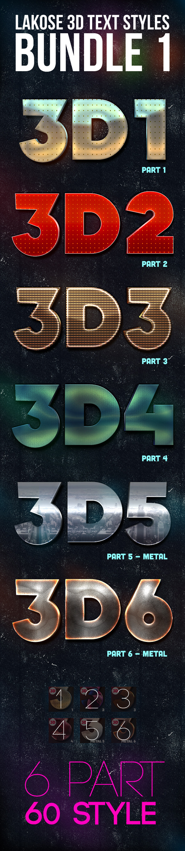 Lakose 3D Text Styles Bundle 1 - Text Effects Styles