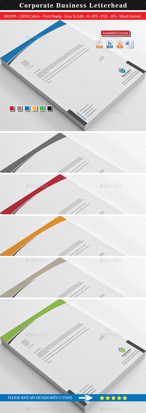Real Estate Business Letterhead - Stationery Print Templates