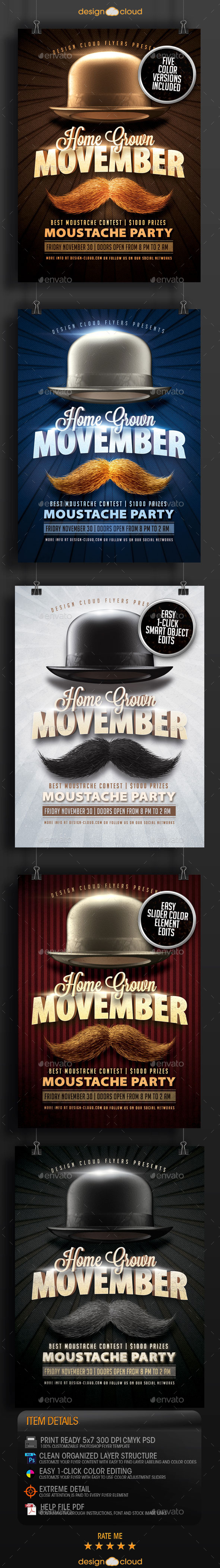 Movember Home Grown Moustache Party Flyer Template - Miscellaneous Events