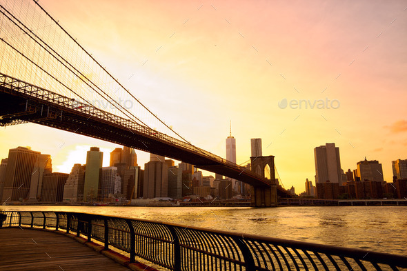 Brooklyn Bridge sunset - Stock Photo - Images