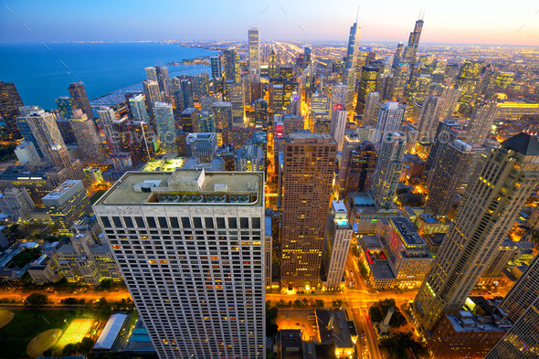 Chicago at dusk - Stock Photo - Images