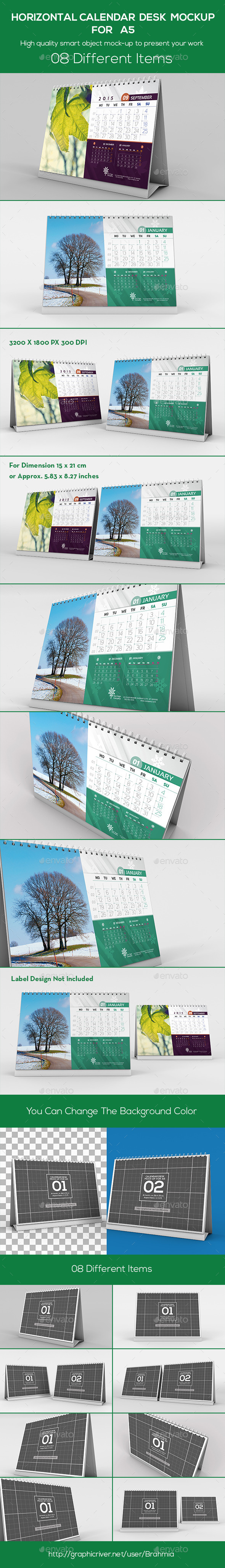 Horizontal Calendar Desk Mockup For A5 - Miscellaneous Print