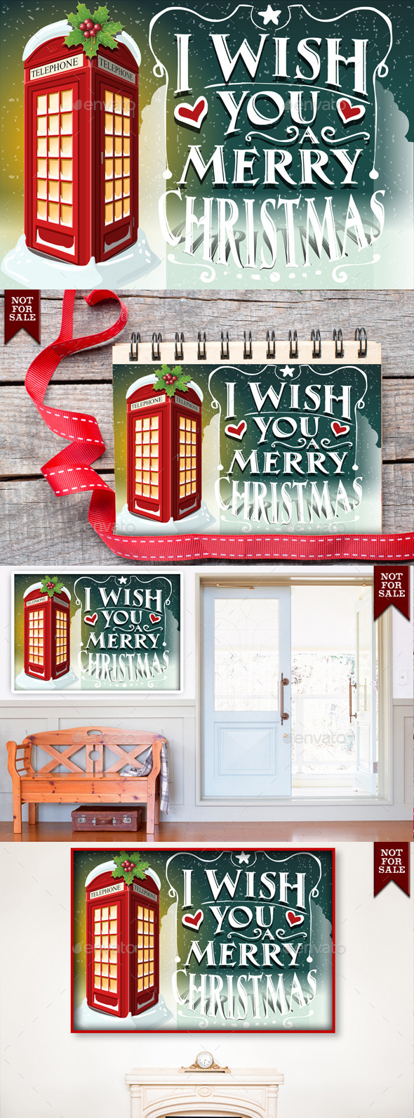 Christmas Greeting Card with English Red Cabin - Christmas Seasons/Holidays