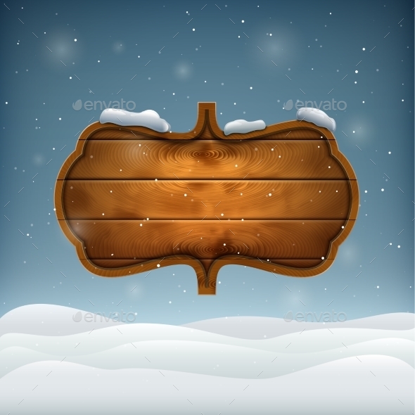 Winter Evening With Wooden Board. - Christmas Seasons/Holidays