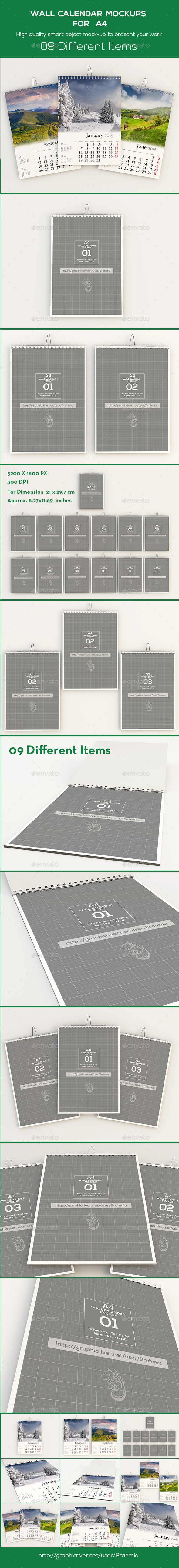 Wall Calendar Mockups For A4 - Miscellaneous Print