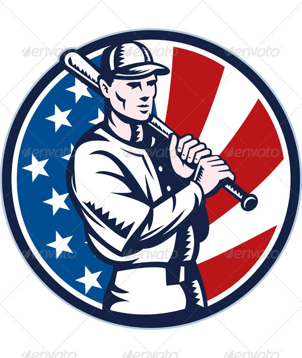 Baseball Player With Bat Batting Retro Style - Sports/Activity Conceptual