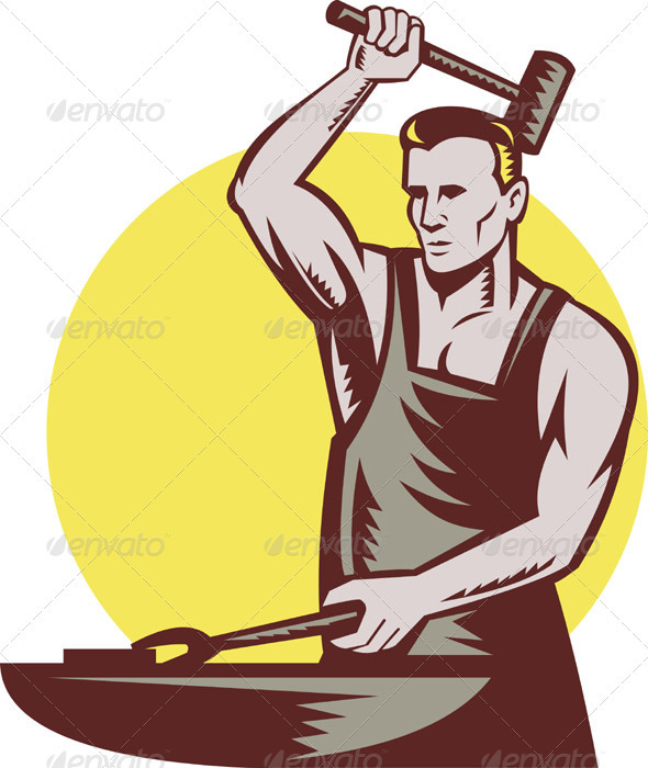 Blacksmith Holding Hammer with Anvil - Industries Business