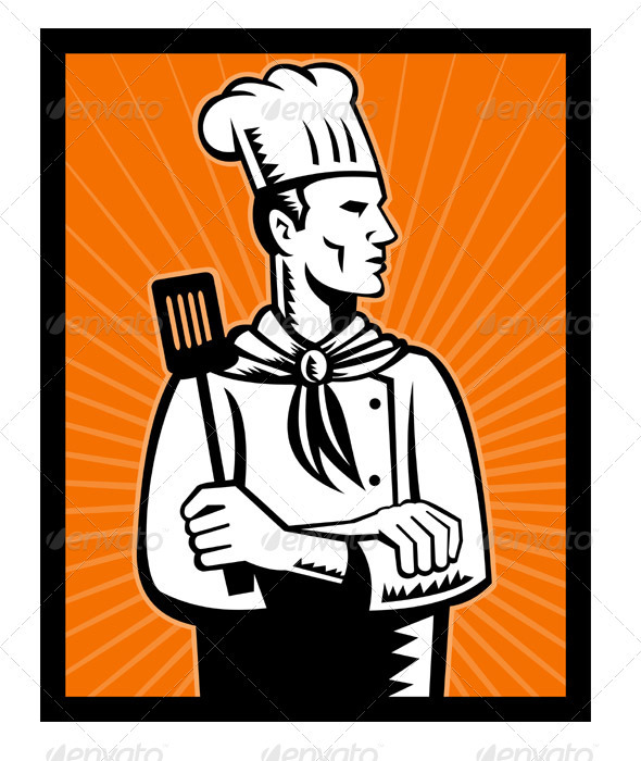 Chef Baker Cook With Spatula Retro Style